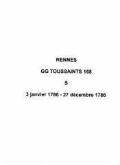 26 vues  - Paroisse Toussaints, sépultures (03/01/1786 - 27/12/1786). (ouvre la visionneuse)