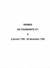 27 vues  - Paroisse Toussaints, sépultures (02/01/1789 - 30/12/1789). (ouvre la visionneuse)