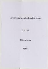 275 vues  - Registre des naissances (1905). (ouvre la visionneuse)