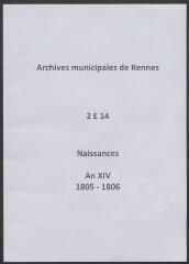 260 vues  - Registre des naissances (an XIV-1806). (ouvre la visionneuse)