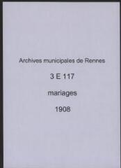 351 vues  - Registre des mariages (1908). (ouvre la visionneuse)