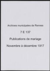 62 vues  - Registre des publications de mariage (nov. à déc. 1917) (ouvre la visionneuse)