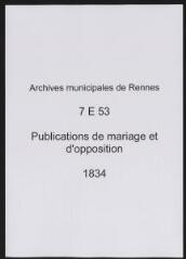 65 vues  - Registre des publications de mariage, d\'opposition (1834) (ouvre la visionneuse)