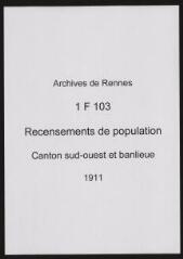 169 vues - Recensement de 1911 : liste nominative (canton sud-ouest : ville et banlieue). (ouvre la visionneuse)