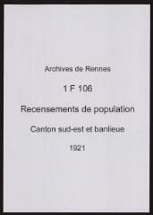 378 vues - Recensement de 1921 : liste nominative (canton sud-est : ville et banlieue). (ouvre la visionneuse)