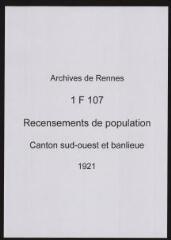 183 vues - Recensement de 1921 : liste nominative (canton sud-ouest : ville et banlieue). (ouvre la visionneuse)