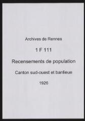 205 vues - Recensement de 1926 : liste nominative (canton sud-ouest : ville et banlieue). (ouvre la visionneuse)