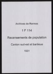 462 vues - Recensement de 1931 : liste nominative (canton sud-est : ville et banlieue). (ouvre la visionneuse)
