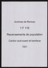 204 vues - Recensement de 1931 : liste nominative (canton sud-ouest : ville et banlieue). (ouvre la visionneuse)