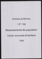218 vues - Recensement de 1936 : liste nominative (canton sud-ouest : ville et banlieue). (ouvre la visionneuse)