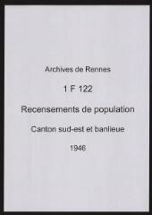 371 vues - Recensement de 1946 : liste nominative (canton sud-est : ville et banlieue). (ouvre la visionneuse)