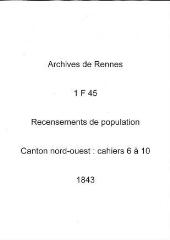 112 vues - Recensement de 1843 : liste nominative (canton nord-ouest : ville, cahiers 6 à 10). (ouvre la visionneuse)