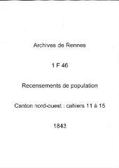 112 vues - Recensement de 1843 : liste nominative (canton nord-ouest : ville, cahiers 11 à 15). (ouvre la visionneuse)