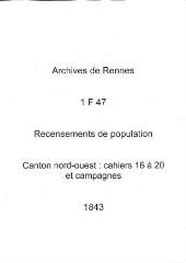 161 vues - Recensement de 1843 : liste nominative (canton nord-ouest : ville, cahiers 16 à 20, et campagnes). (ouvre la visionneuse)
