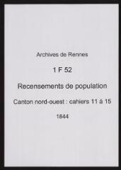 114 vues - Recensement de 1844 : liste nominative (canton nord-ouest : ville, cahiers 11 à 15). (ouvre la visionneuse)