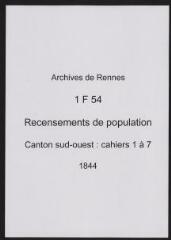 154 vues - Recensement de 1844 : liste nominative (canton sud-ouest : ville, cahiers 1 à 7). (ouvre la visionneuse)