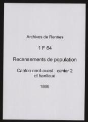 179 vues - Recensement de 1866 : liste nominative (canton nord-ouest : ville, cahier 2, et banlieue). (ouvre la visionneuse)
