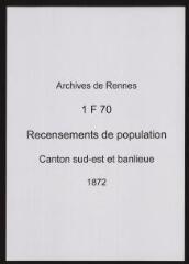 144 vues - Recensement de 1872 : liste nominative (canton sud-est : ville et banlieue). (ouvre la visionneuse)