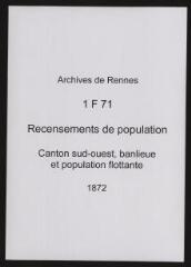 163 vues - Recensement de 1872 : liste nominative (canton sud-ouest : ville, banlieue et population flottante). (ouvre la visionneuse)