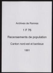 221 vues - Recensement de 1881 : liste nominative (canton nord-est : ville et banlieue). (ouvre la visionneuse)