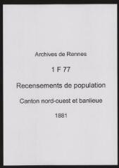 317 vues - Recensement de 1881 : liste nominative (canton nord-ouest : ville et banlieue). (ouvre la visionneuse)