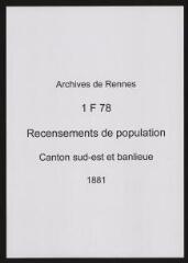 222 vues - Recensement de 1881 : liste nominative (canton sud-est : ville et banlieue). (ouvre la visionneuse)