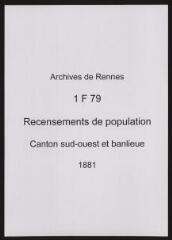 135 vues - Recensement de 1881 : liste nominative (canton sud-ouest : ville et banlieue). (ouvre la visionneuse)