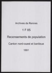 344 vues - Recensement de 1891 : liste nominative (canton nord-ouest : ville et banlieue). (ouvre la visionneuse)