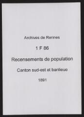261 vues - Recensement de 1891 : liste nominative (canton sud-est : ville et banlieue). (ouvre la visionneuse)