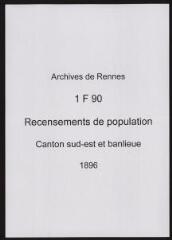 278 vues - Recensement de 1896 : liste nominative (canton sud-est : ville et banlieue). (ouvre la visionneuse)