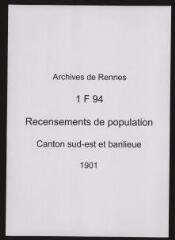 296 vues - Recensement de 1901 : liste nominative (canton sud-est : ville et banlieue). (ouvre la visionneuse)