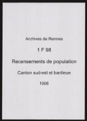 301 vues - Recensement de 1906 : liste nominative (canton sud-est : ville et banlieue). (ouvre la visionneuse)