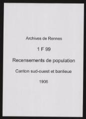 160 vues - Recensement de 1906 : liste nominative (canton sud-ouest : ville et banlieue). (ouvre la visionneuse)