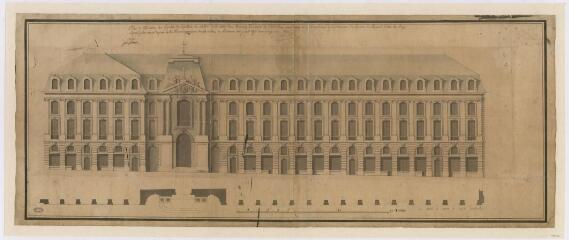 1 vue - Plan en couleurs des façades de la place du Palais, du côté des Cordeliers, élévation. (ouvre la visionneuse)