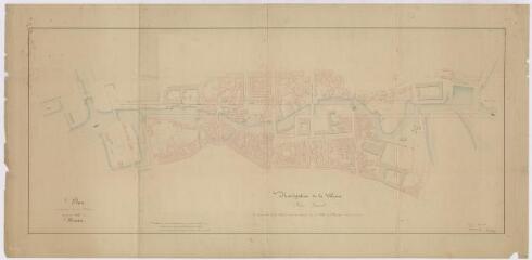 1 vue - Lié à O 186 - Plan général en couleurs du redressement de la Vilaine dans la traverse de la ville. (ouvre la visionneuse)