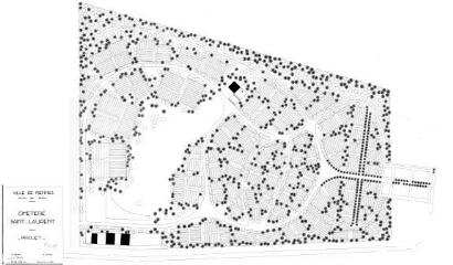 1 vue - Lié à 1724 W 11 - Plan en noir et blanc n° EV_0105 du cimetière Saint-Laurent, projet. (ouvre la visionneuse)