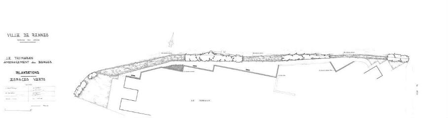 1 vue - Lié à 1724 W 34 - Plan en noir et blanc le Trimaran, aménagement des berges, plantations. (ouvre la visionneuse)
