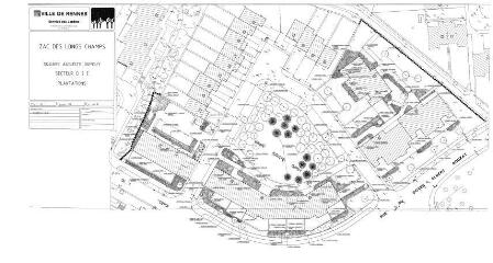 1 vue - Lié à 1724 W 48 - Plan en noir et blanc n° EV_0484 de la ZAC des Longschamps, square Auguste-Dupouy, secteur CI2E, plantations. (ouvre la visionneuse)