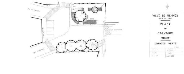 1 vue - Lié à 1724 W 63 - Plan en noir et blanc n° EV_0543 de la place du Calvaire, projet. (ouvre la visionneuse)