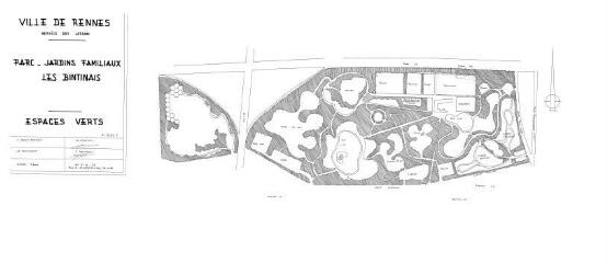 1 vue - Lié à 1724 W 68 - Plan en noir et blanc n° EV_0583 des jardins familiaux des Bintinais. (ouvre la visionneuse)