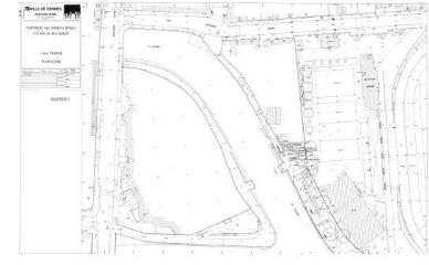 1 vue - Lié à 1724 W 74 - Plan en noir et blanc n° EV_0598 de la promenade des Bonnets-Rouges, station de relèvement, 1re tranche, plantations. (ouvre la visionneuse)