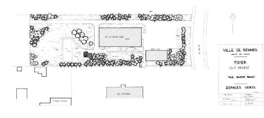 1 vue - Lié à 1724 W 75 - Plan en noir et blanc n° EV_0599 du foyer Guy-Houist, rue Bahon-Rault. (ouvre la visionneuse)