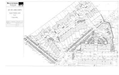 1 vue - Lié à 1724 W 77 - Plan en noir et blanc n° EV_0680 de la ZAC des Longschamps, square Fernand-Labori, IN4 B, plantations. (ouvre la visionneuse)