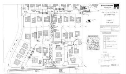 1 vue - Lié à 1724 W 78 - Plan en noir et blanc n° EV_0681 de la ZAC Patton, le Poirier-Nivet, planche n° 2, plantations. (ouvre la visionneuse)