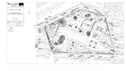 1 vue - Lié à 1724 W 99 - Plan en noir et blanc n° EV_0834 du square de la Touche, rue du Commandant-Charcot et la rue J.-Defermon-des-Chapellières, plantations. (ouvre la visionneuse)
