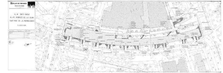 1 vue - Lié à 1724 W 104 - Plan en noir et blanc n° EV_0893 des HLM Gros-Chêne, allée Georges-de-La-Tour, rue de la Marbaudais, plantations. (ouvre la visionneuse)