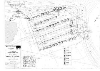 1 vue - Lié à 1724 W 115 - Plan en noir et blanc de la ZAC Poterie, parking, centre commercial, plantations. (ouvre la visionneuse)
