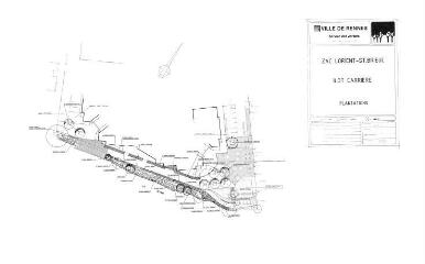 1 vue - Lié à 1724 W 119 - Plan en noir et blanc n° EV_1098 de la ZAC Lorient-Saint-Brieuc, îlot Carrière, plantations. (ouvre la visionneuse)
