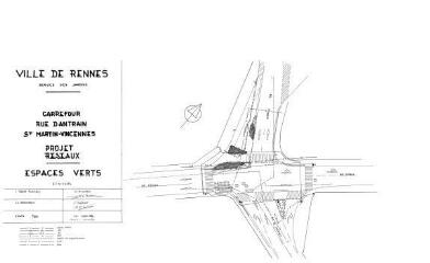 1 vue - Lié à 1724 W 120 - Plan en noir et blanc n° EV_1099 du carrefour rues d\'Antrain, Saint-Martin et Vincennes, projet et réseaux. (ouvre la visionneuse)