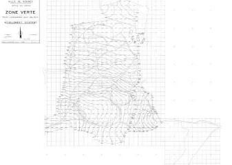 1 vue - Lié à 1724 W 155 - Plan en noir et blanc n° EV_1401 du parc des Bois, zone verte, projet d\'aménagement, nivellement existant. (ouvre la visionneuse)